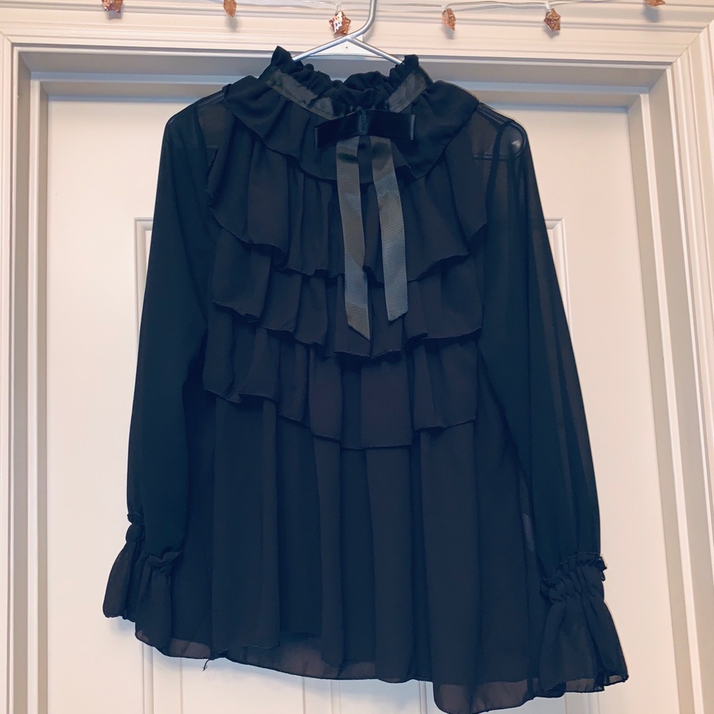 Boohoo black ruffled blouse